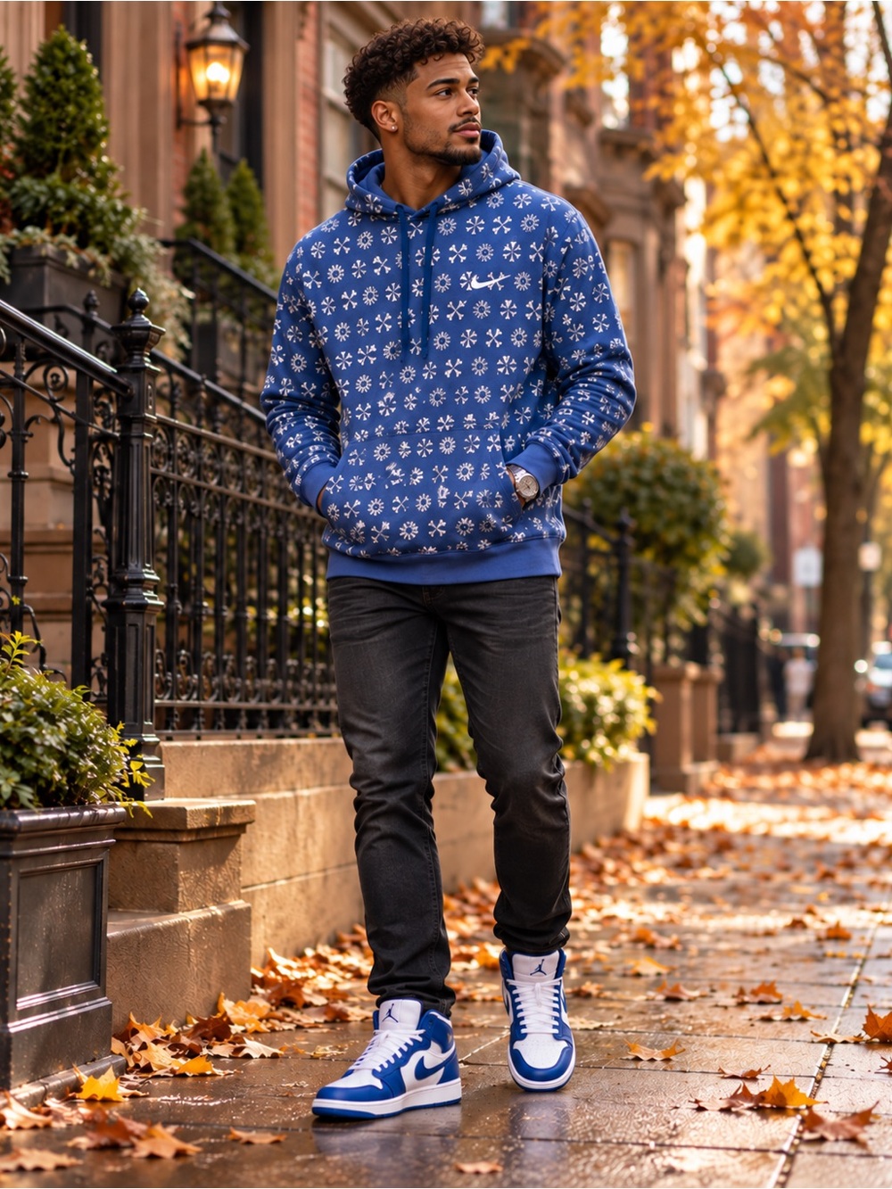 Nike Sportswear Essentials+ AOP Club Fleece Hoodie Blue Men’s M DM6881-407
